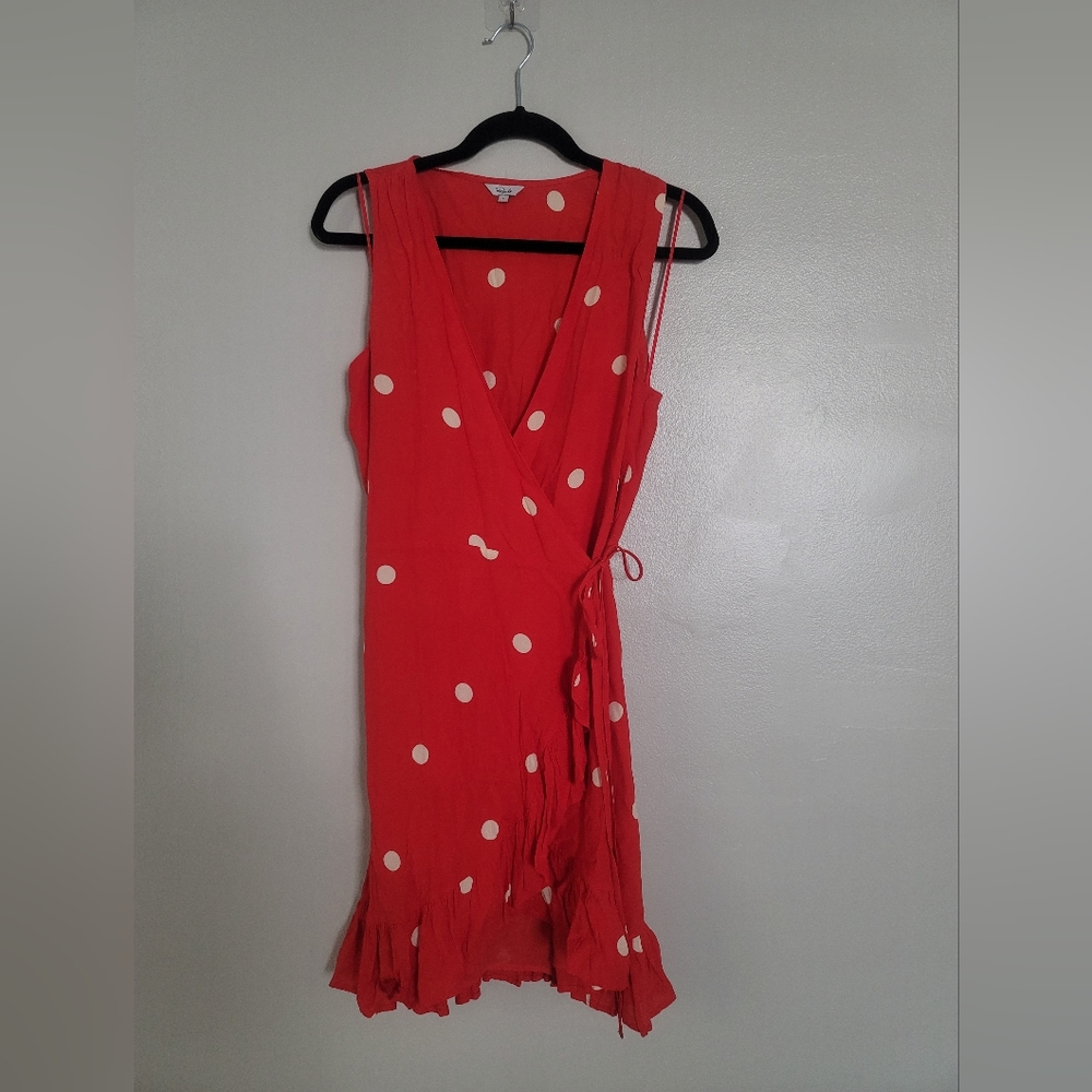 Rails Madison Scarlet PolkaDots Mini Wrap 100% Rayon dress Size L - Picture 11 of 16